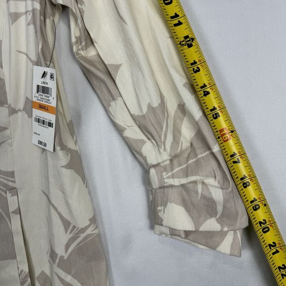 Alfani Floral Linen Cardigan Size Small Long Tan Draped Open Front Ruched Sleeve - Picture 14 of 16